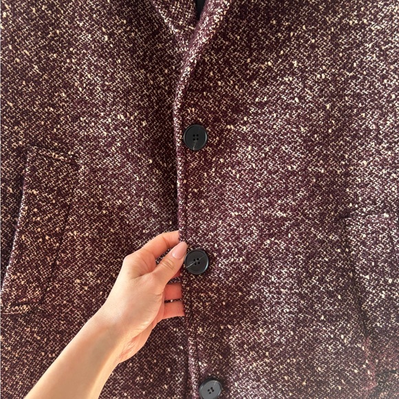 Women's Burgundy Tweed Coat - Classic Long Jacket - Picture 7 of 10